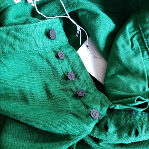 Sandrine Rose x Free People Straight Fit Button Fly Cotton/Flax Jeans in Green - Picture 6 of 9